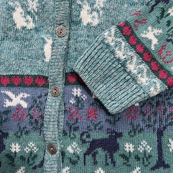 Vintage Willow Ridge Blue Fair Isle Forest Theme Cardigan - Picture 2 of 9